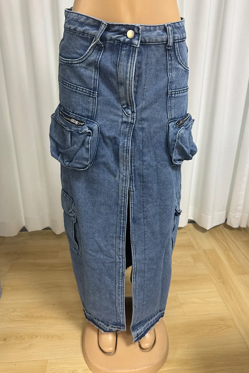 HQS1420 Urban Utility Denim Maxi Skirt