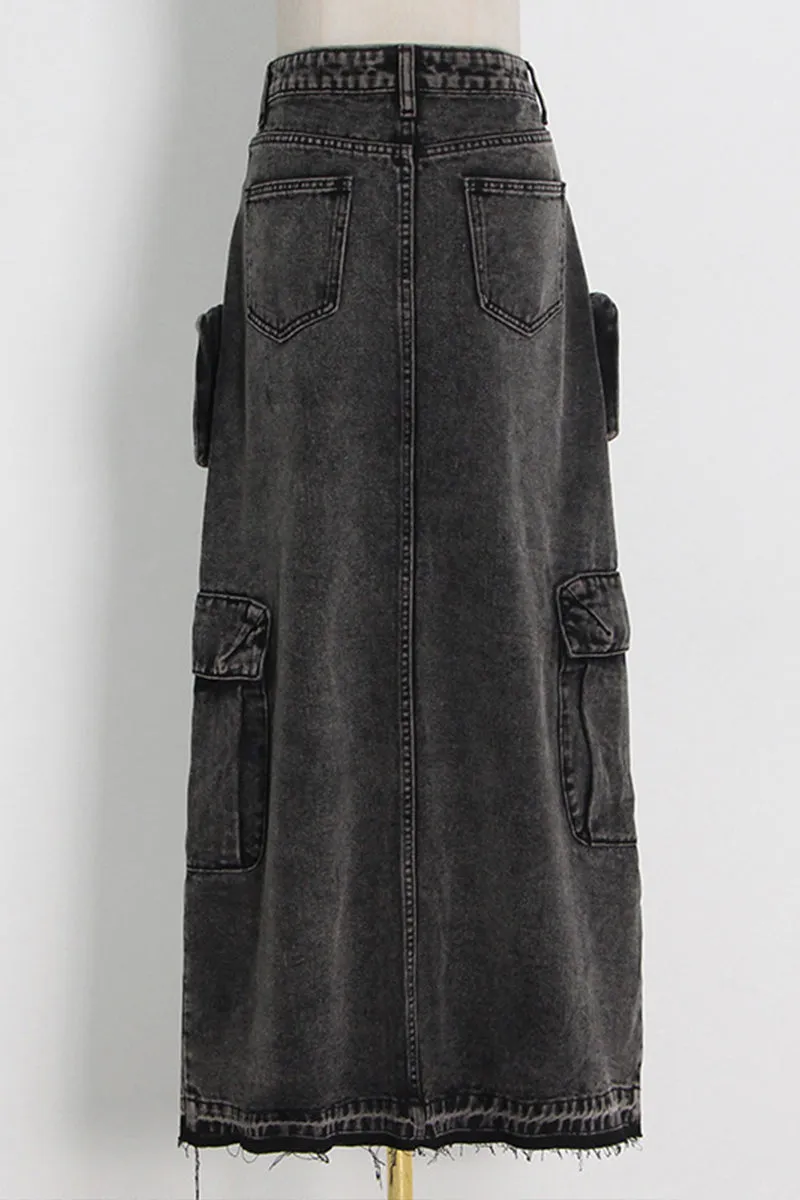 HQS1420 Urban Utility Denim Maxi Skirt