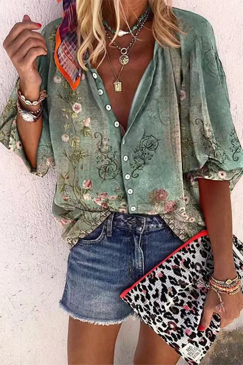 HTZ1043 Boho Breeze Paisley Blouse Top