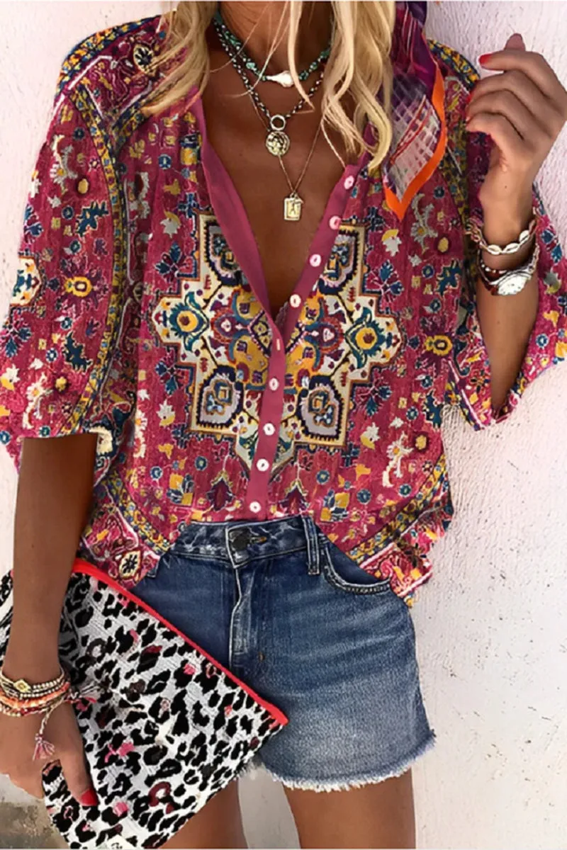 HTZ1043 Boho Breeze Paisley Blouse Top