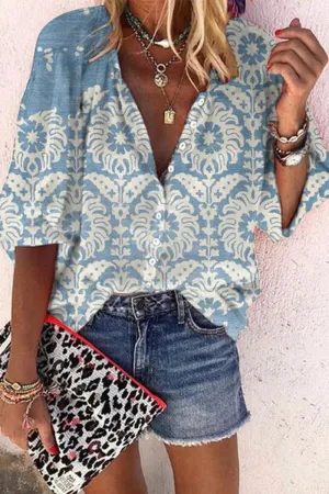 HTZ1043 Boho Breeze Paisley Blouse Top