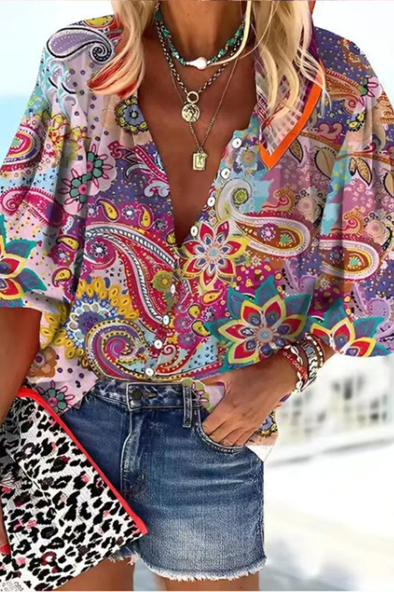 HTZ1043 Boho Breeze Paisley Blouse Top