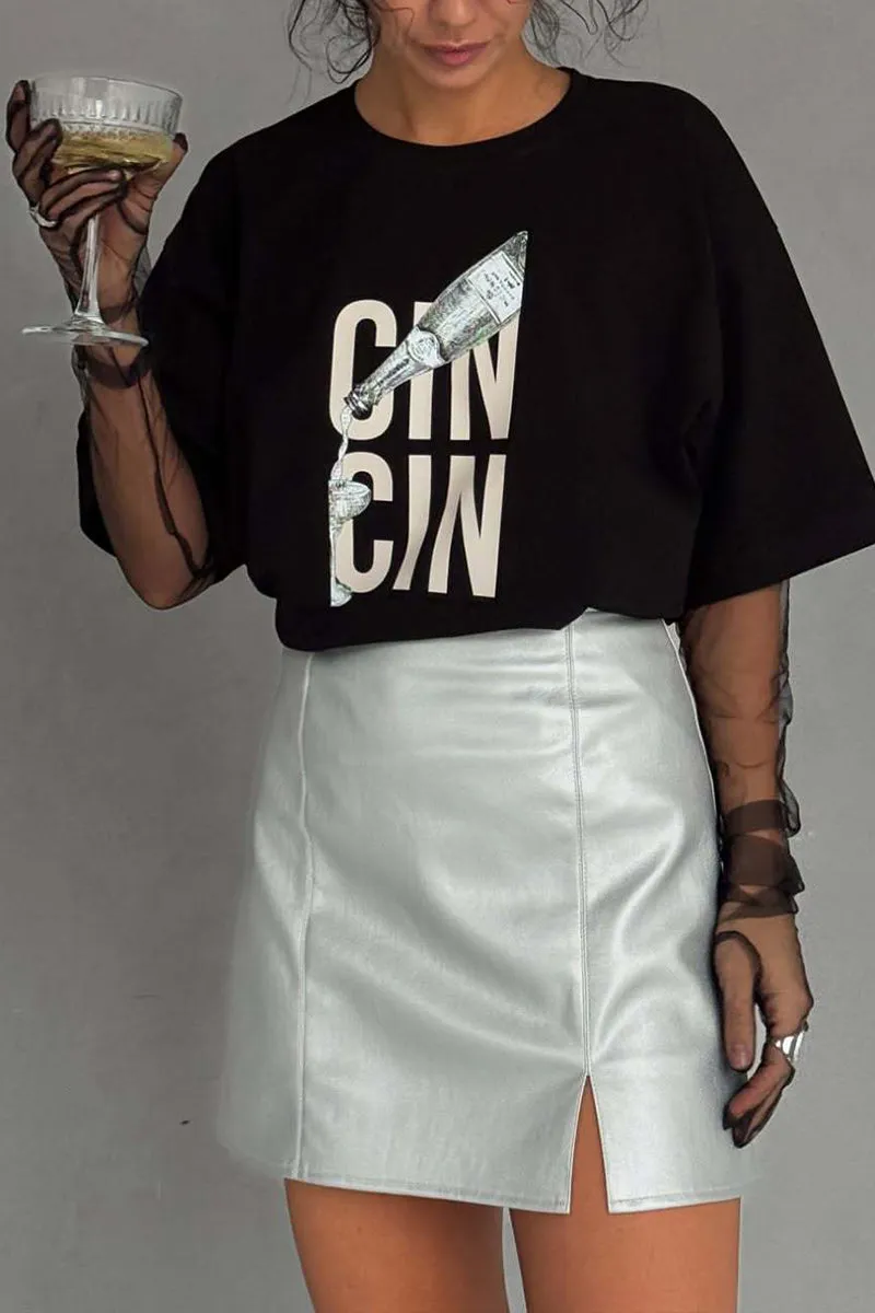 HTZ1150 Graphic Champagne Pour Oversized Tee Top