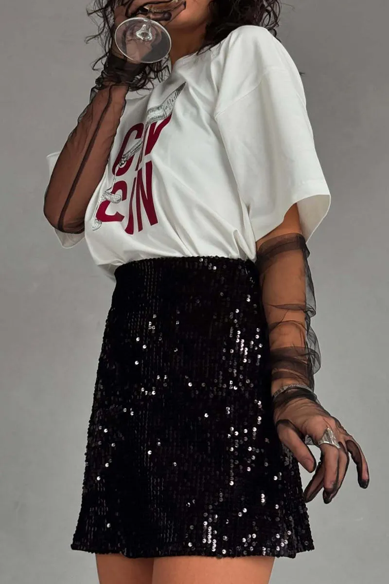 HTZ1150 Graphic Champagne Pour Oversized Tee Top