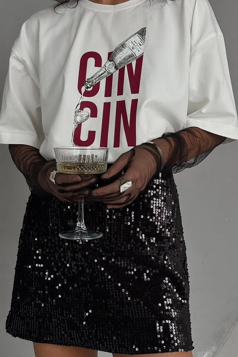 HTZ1150 Graphic Champagne Pour Oversized Tee Top