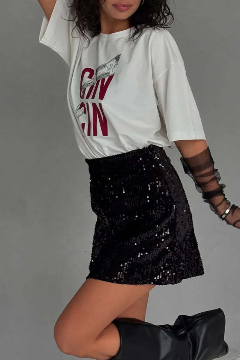 HTZ1150 Graphic Champagne Pour Oversized Tee Top