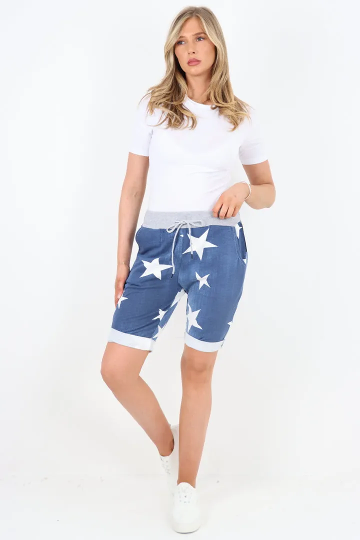 Italian Stretch Cotton Shorts Star Blue