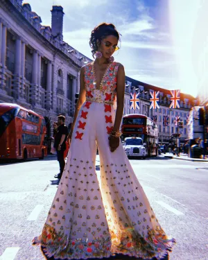 Ivory Floral Embroidered Bridal Jumpsuit