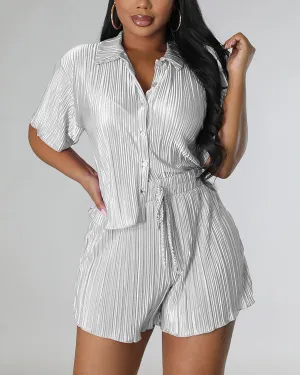Jackie – Solid Crease Shirt & Shorts Set for Women