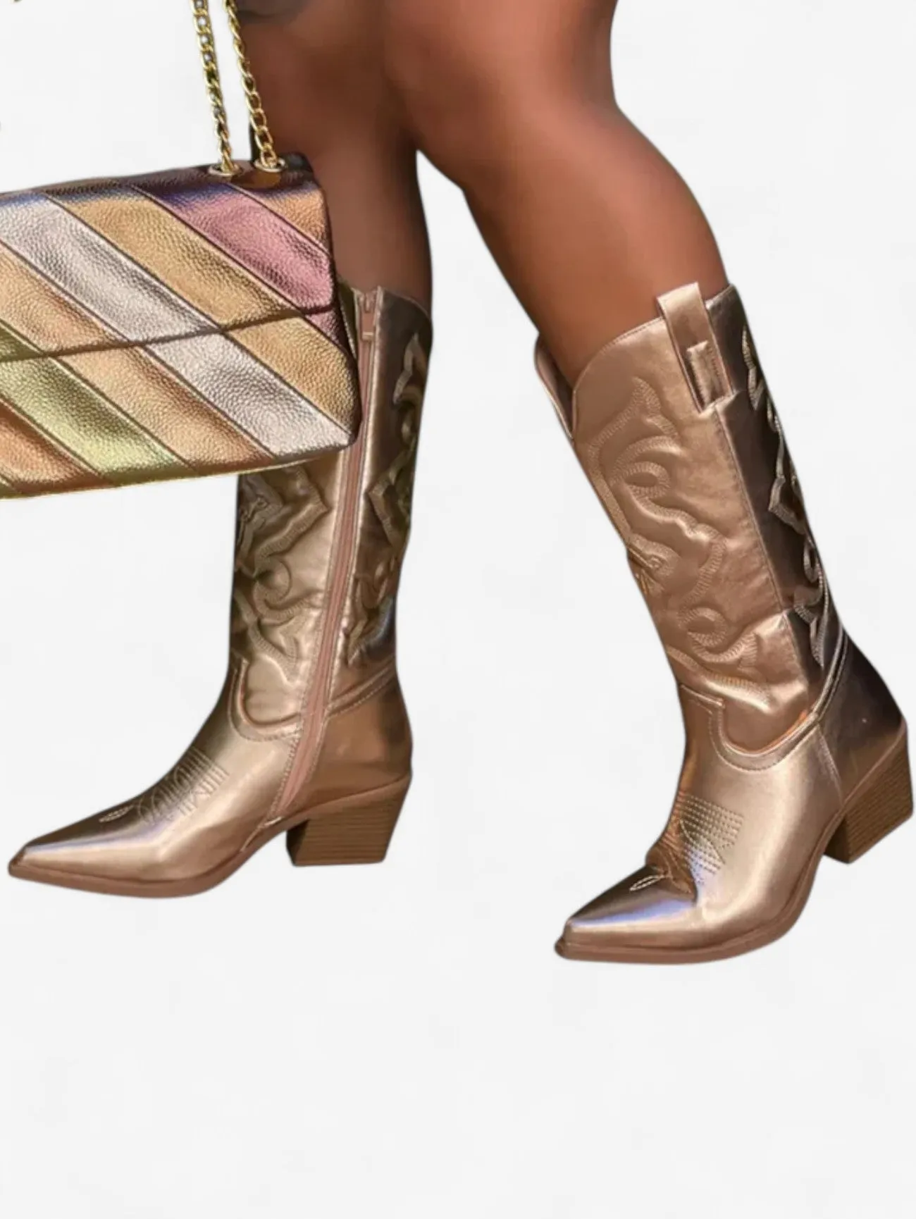 Jada | Women's Pointed Toe Western Cowboy Boots with Chunky Heel