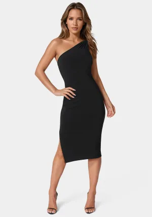 Jersey One Shoulder Midi With Gold Trim