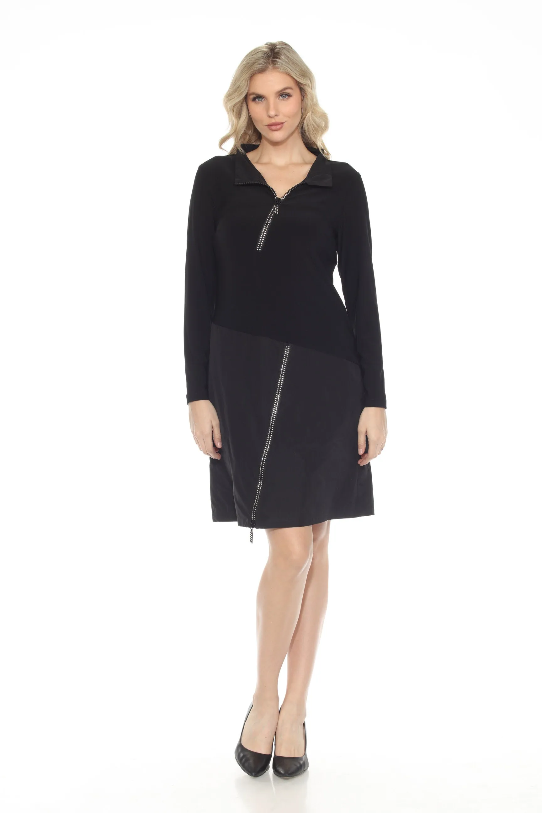 Joseph Ribkoff Black Embellished Zipper High Neck Dress 243209