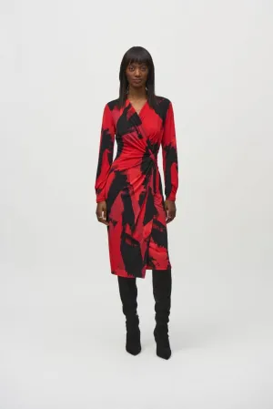 Joseph Ribkoff Black/Multi Abstract Print Faux Wrap Sheath Dress 244238