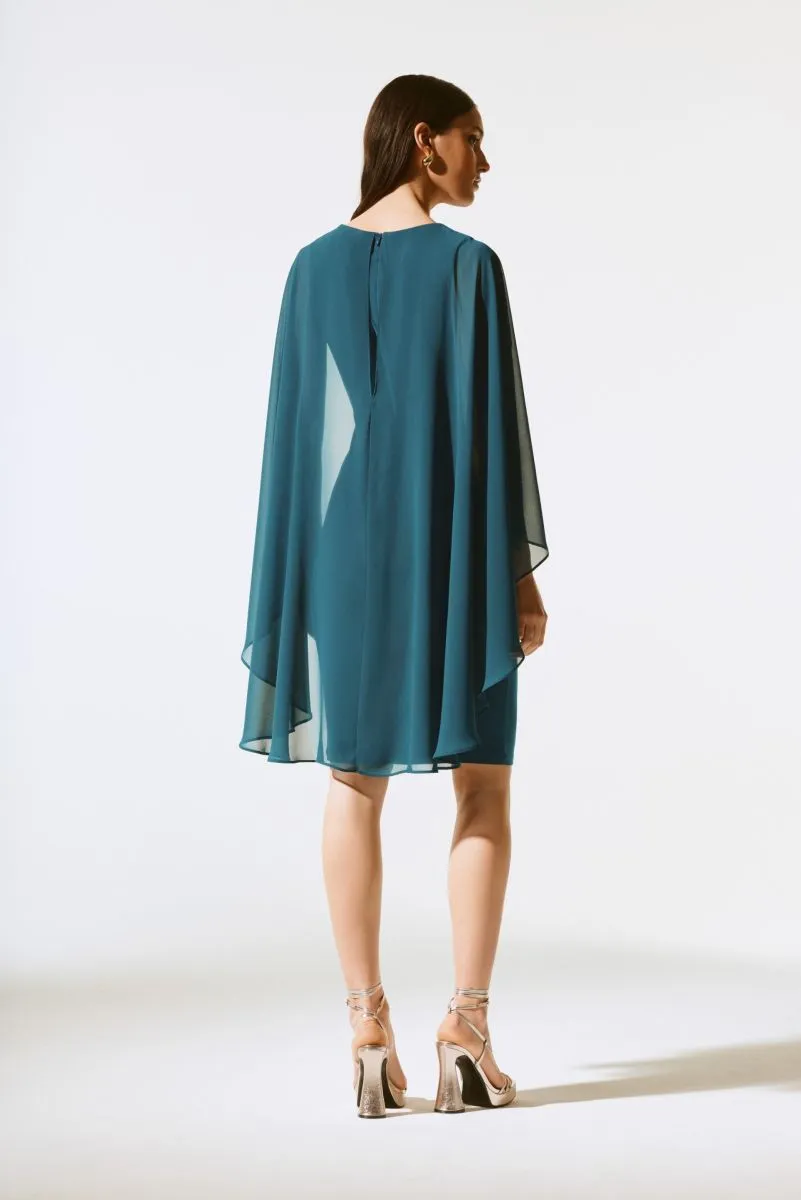 Joseph Ribkoff Chiffon Cape V-Neck Sheath Dress 243701