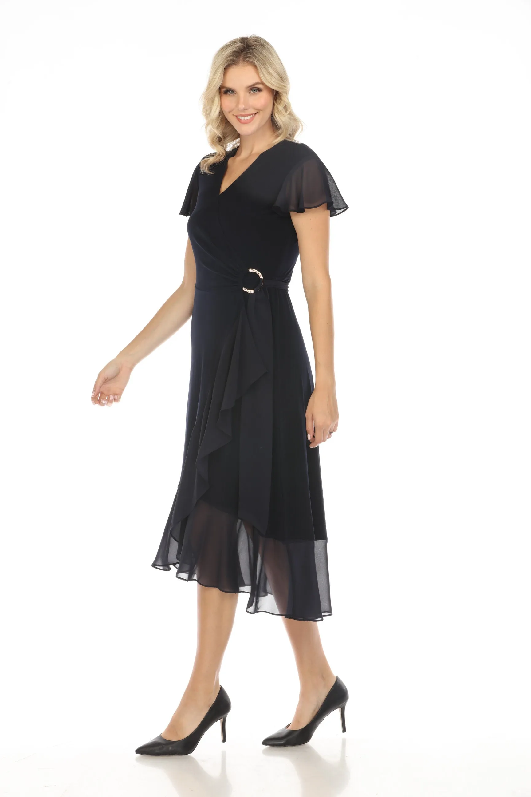 Joseph Ribkoff Midnight Blue Ruffled Wrap Midi Dress 242730