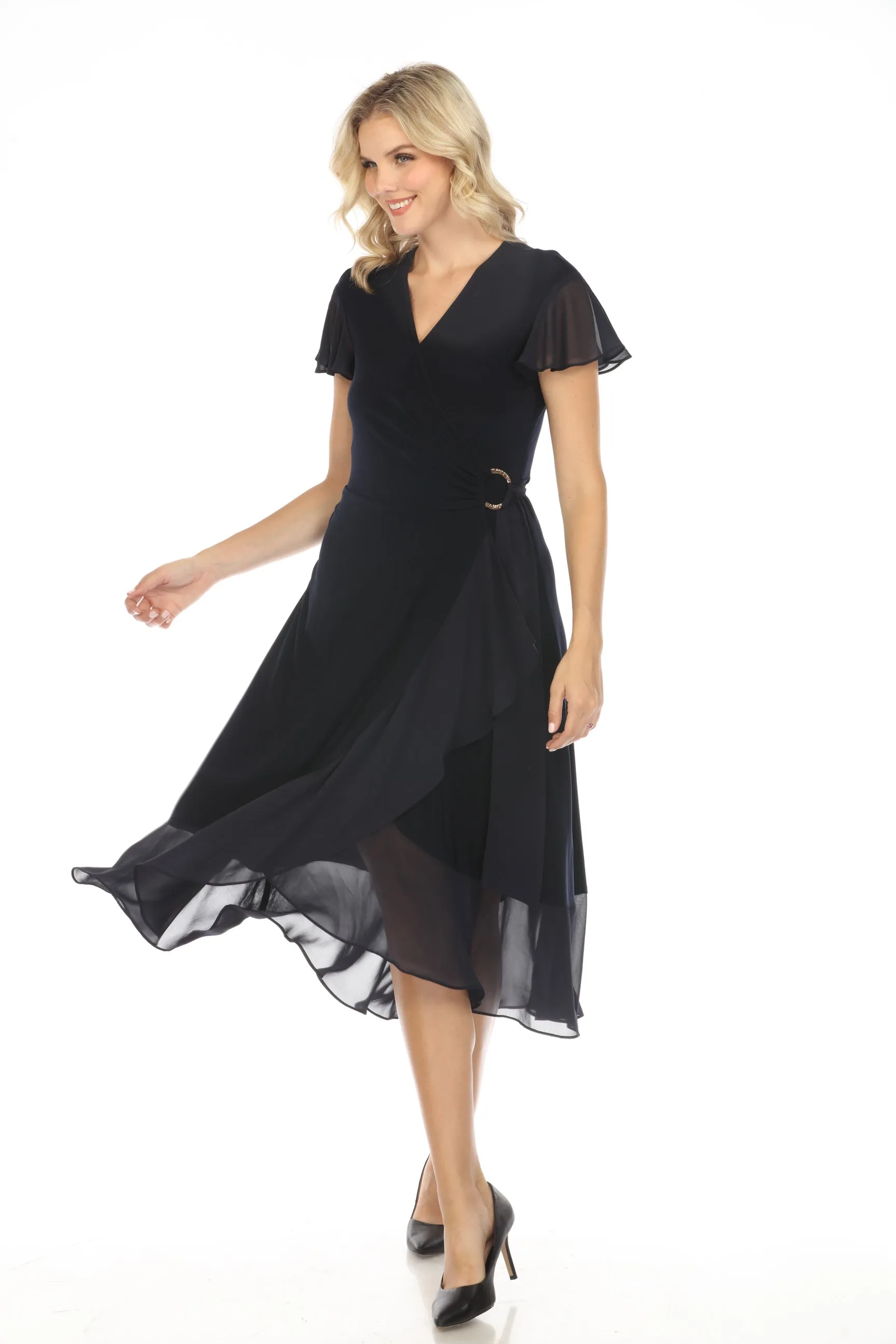 Joseph Ribkoff Midnight Blue Ruffled Wrap Midi Dress 242730