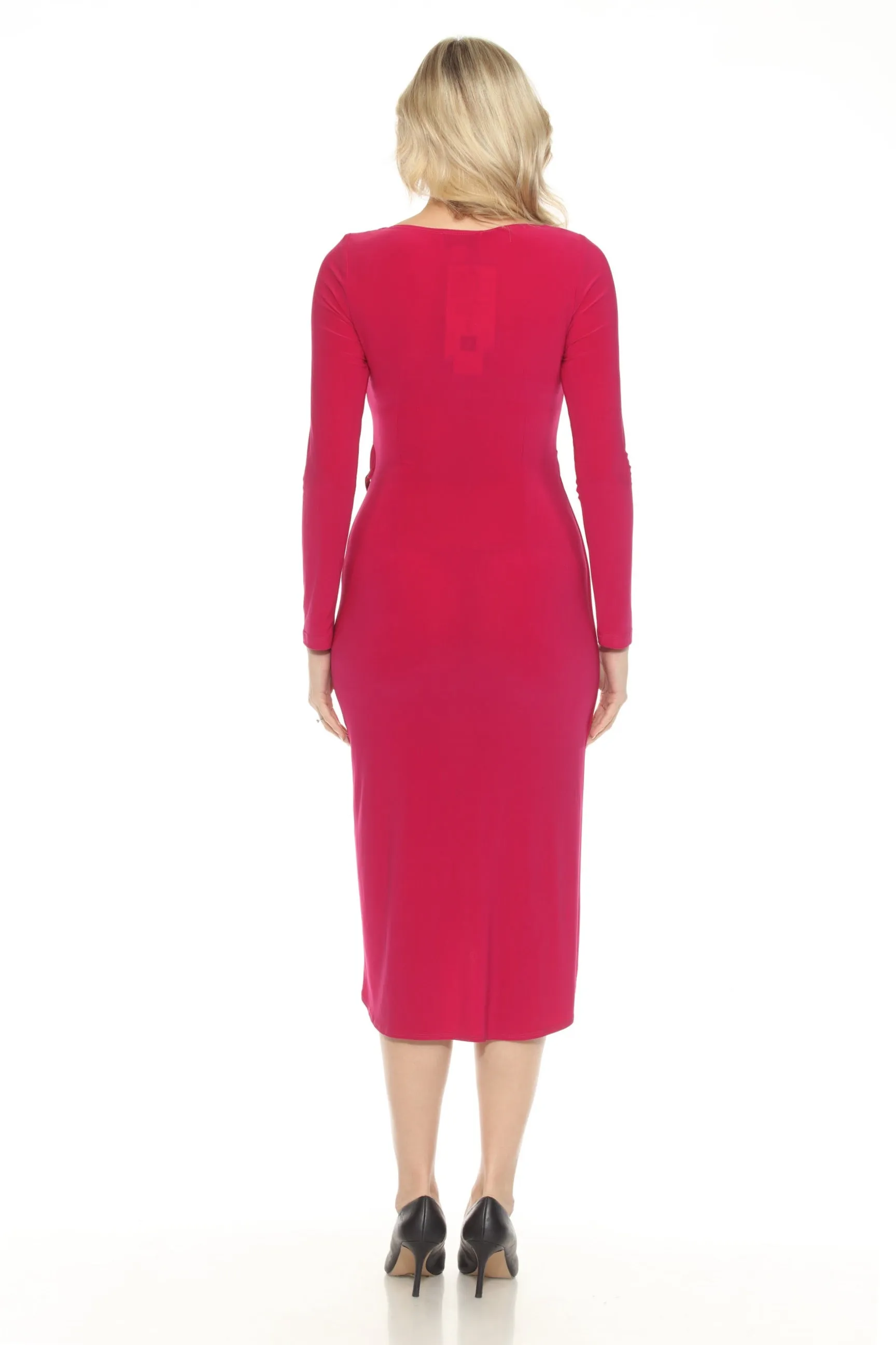 Joseph Ribkoff Rich Berry Square Neck Faux Wrap Midi Dress 244183