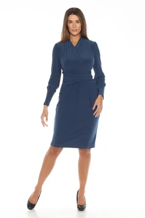 Joseph Ribkoff Ruched V-Neck Long Sleeve Sheath Dress 243236