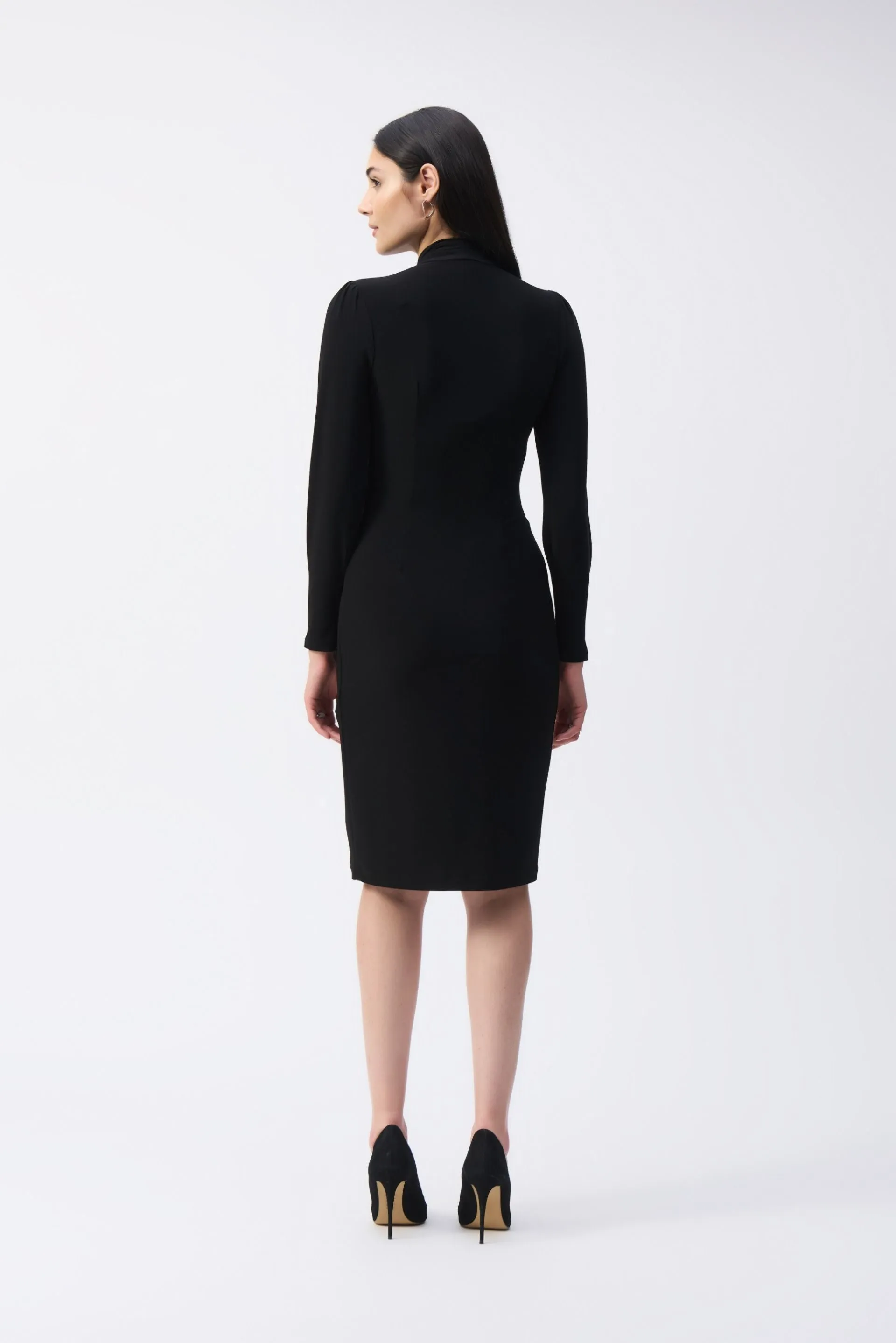 Joseph Ribkoff Ruched V-Neck Long Sleeve Sheath Dress 243236