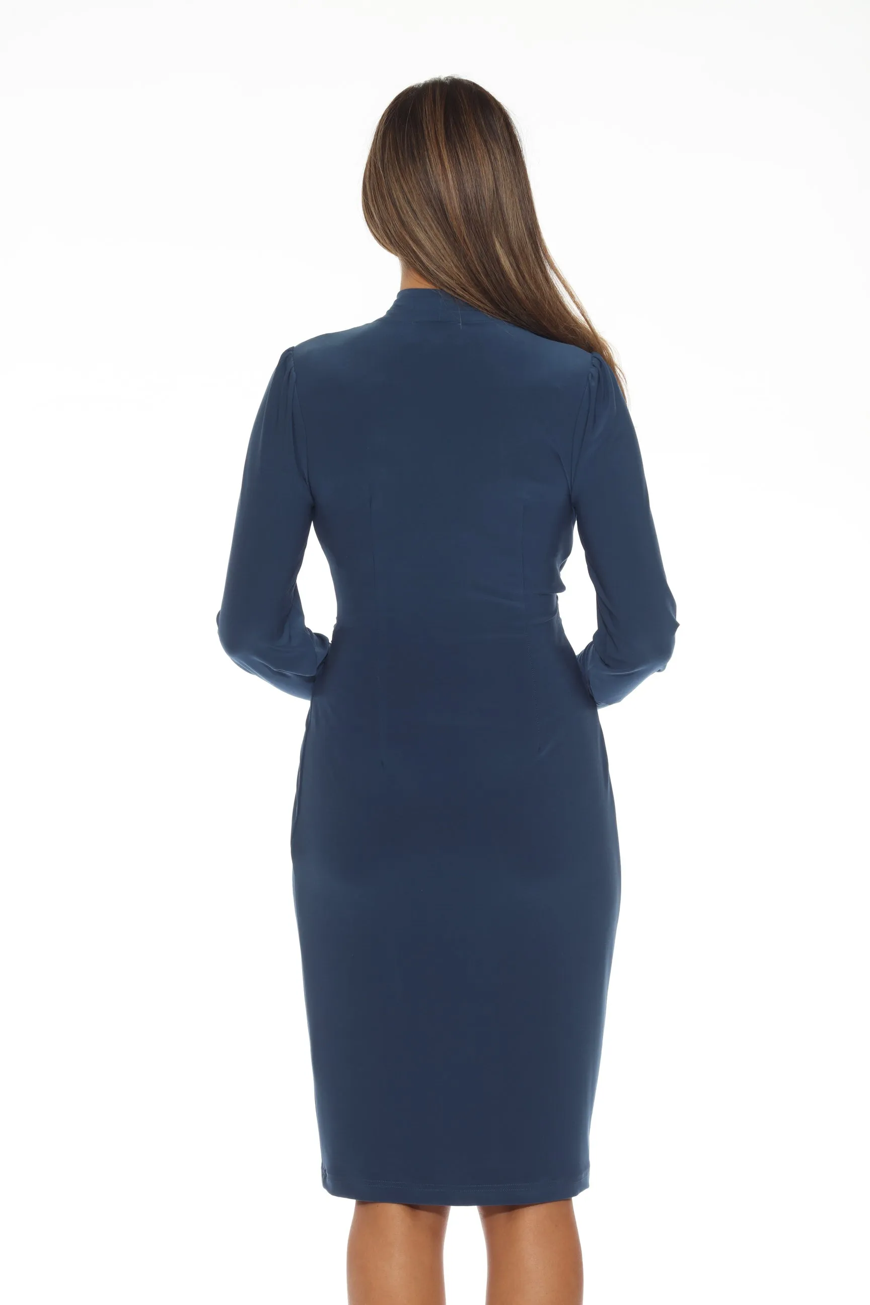 Joseph Ribkoff Ruched V-Neck Long Sleeve Sheath Dress 243236