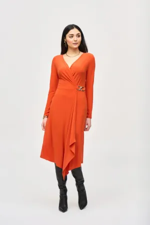 Joseph Ribkoff Ruffled Long Sleeve Faux Wrap Midi Dress 243282