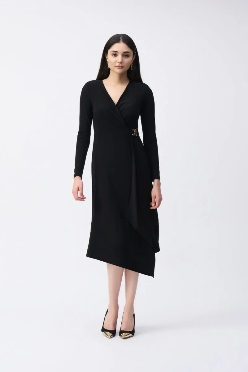 Joseph Ribkoff Ruffled Long Sleeve Faux Wrap Midi Dress 243282
