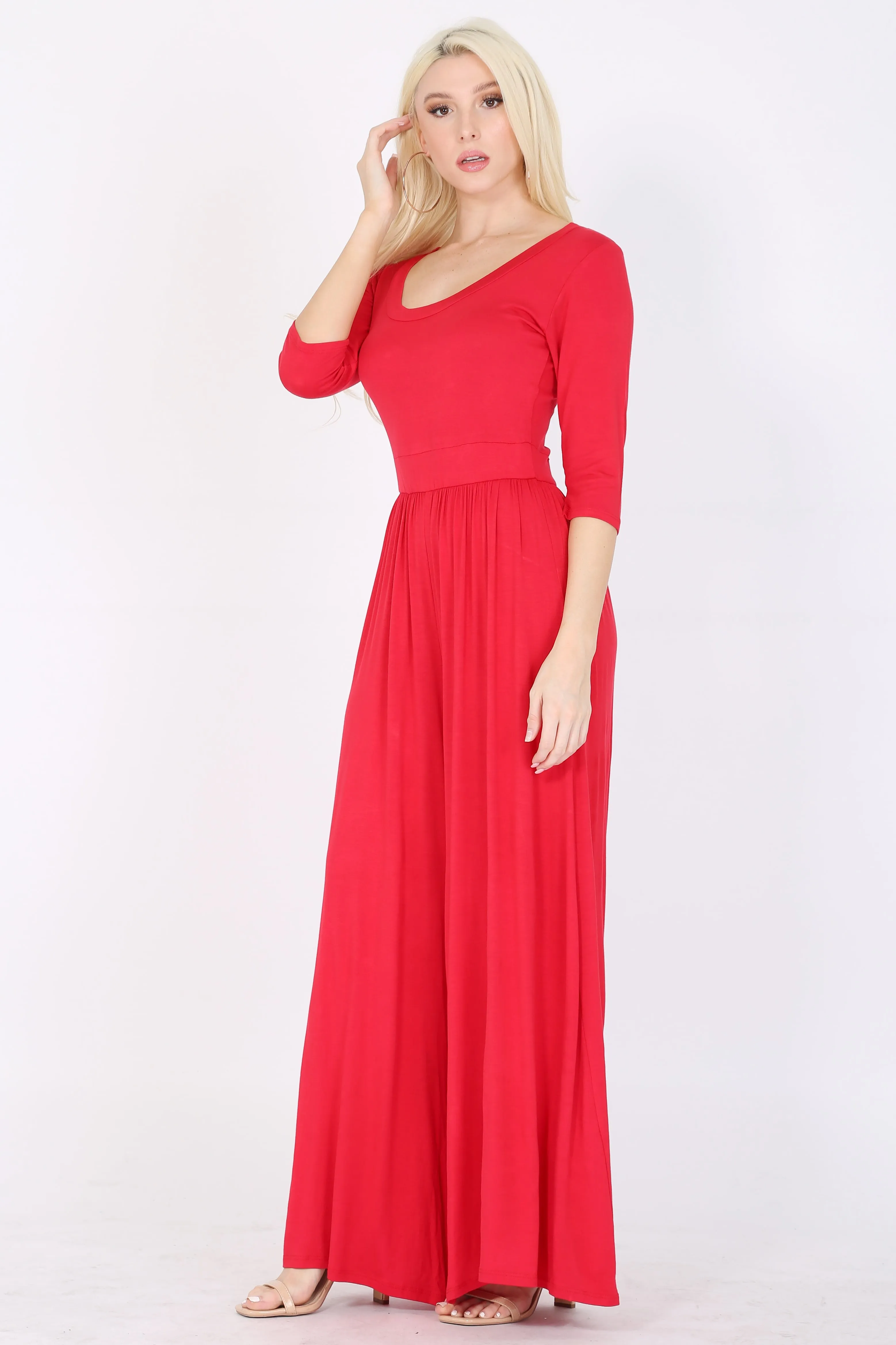 Jumpsuit Round Neck 3/4" Sleeve