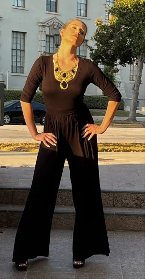 Jumpsuit Round Neck 3/4" Sleeve