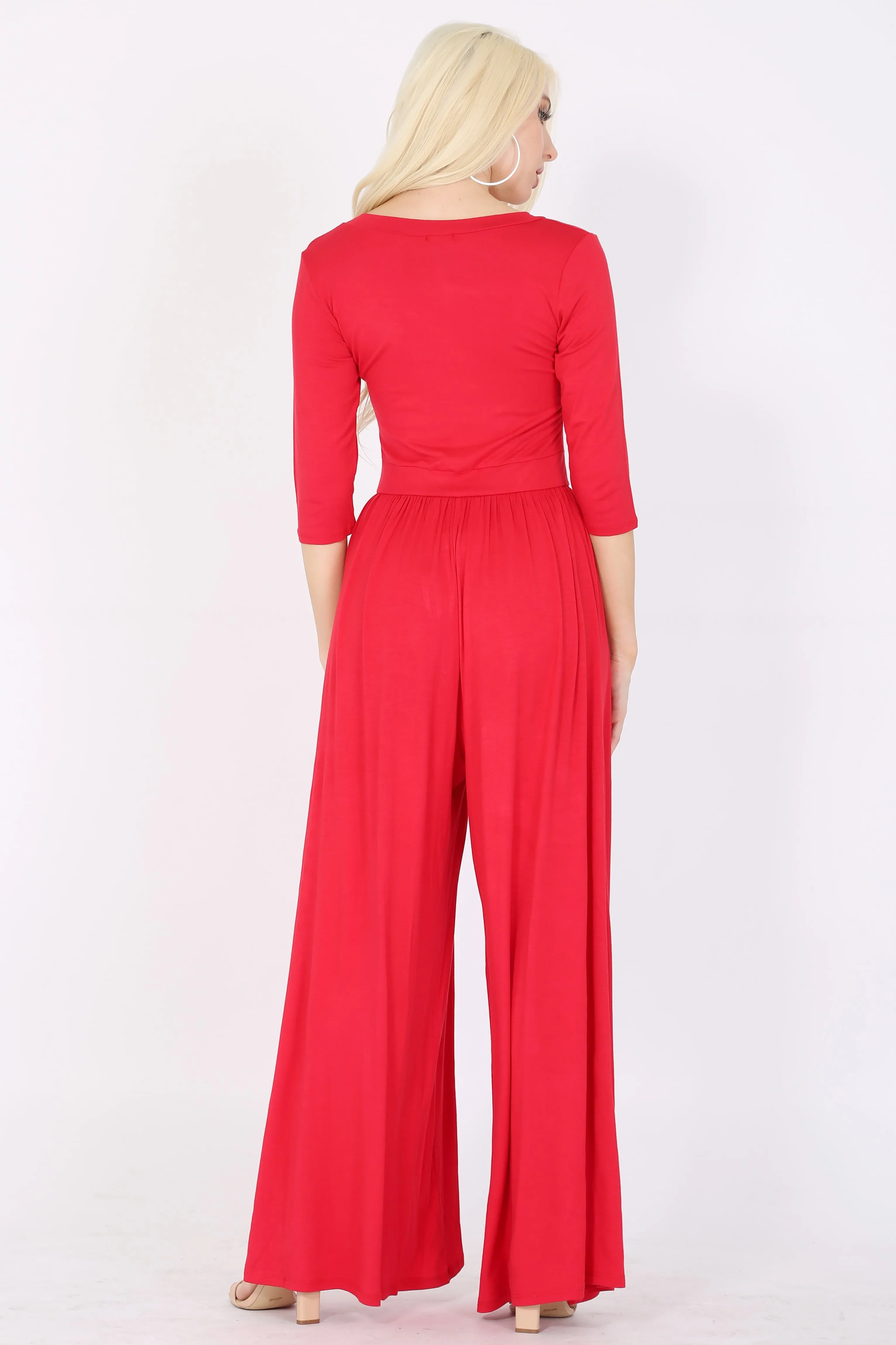Jumpsuit Round Neck 3/4" Sleeve