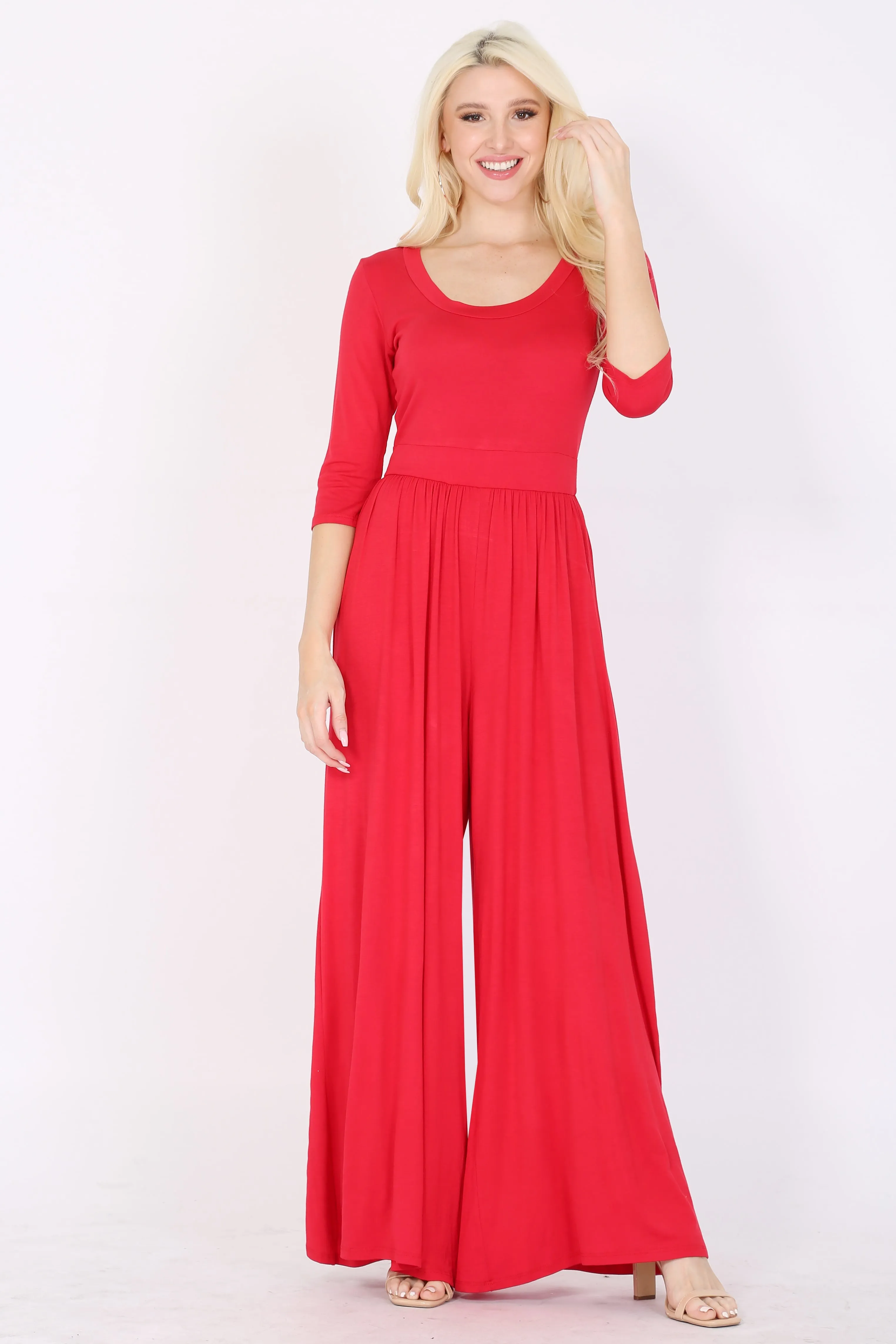 Jumpsuit Round Neck 3/4" Sleeve