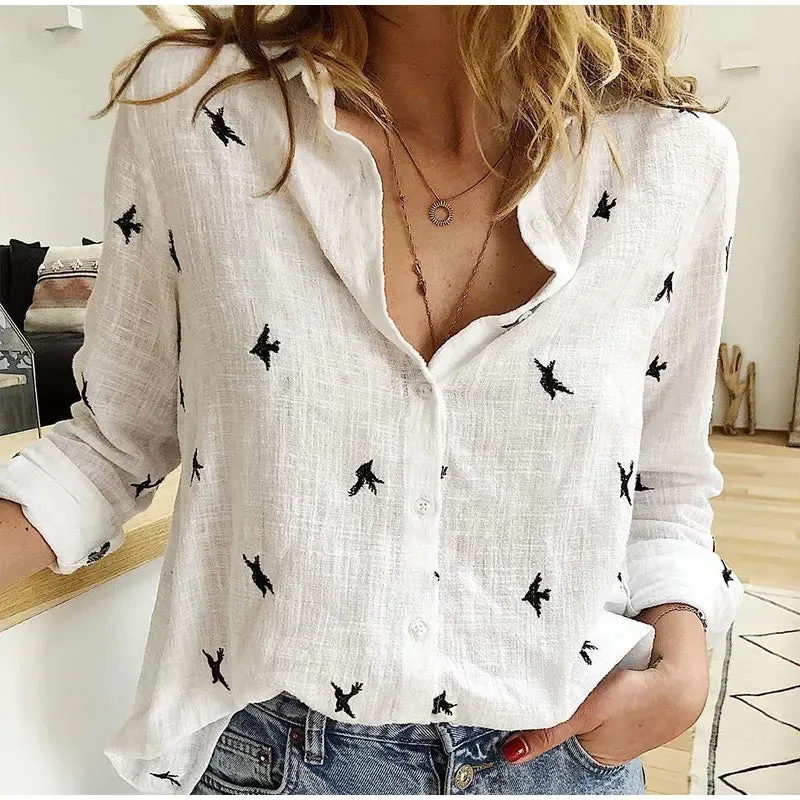 Kaia | Bird Print Long Sleeve Shirt