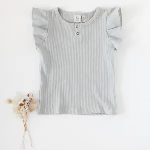 Keira Flutter Sleeve Waffle Top - Sky
