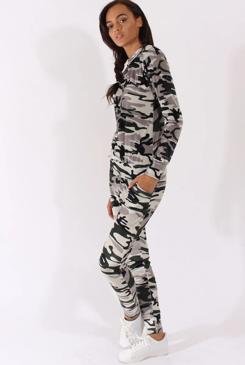 Khaki Camouflage Velvet Tracksuit - Tamsin