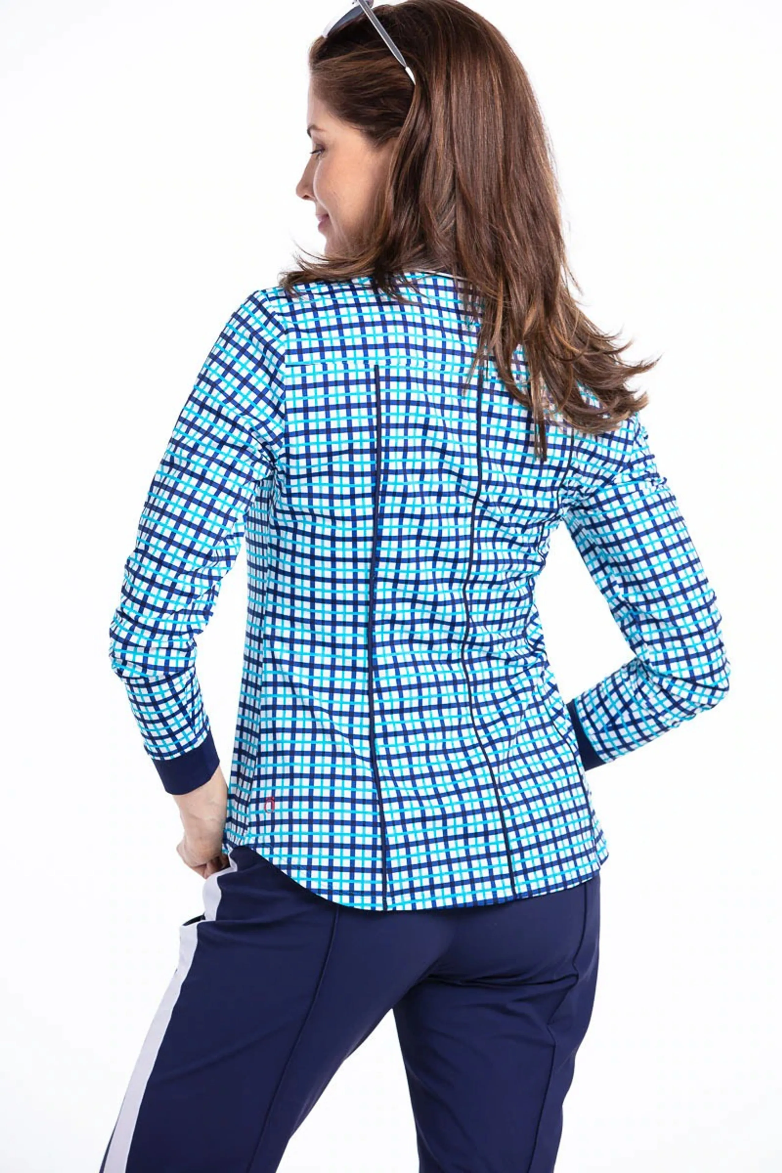 Kinona Women's UPF 50  Class Act Long Sleeve Golf Shirt - Mediterranean Check