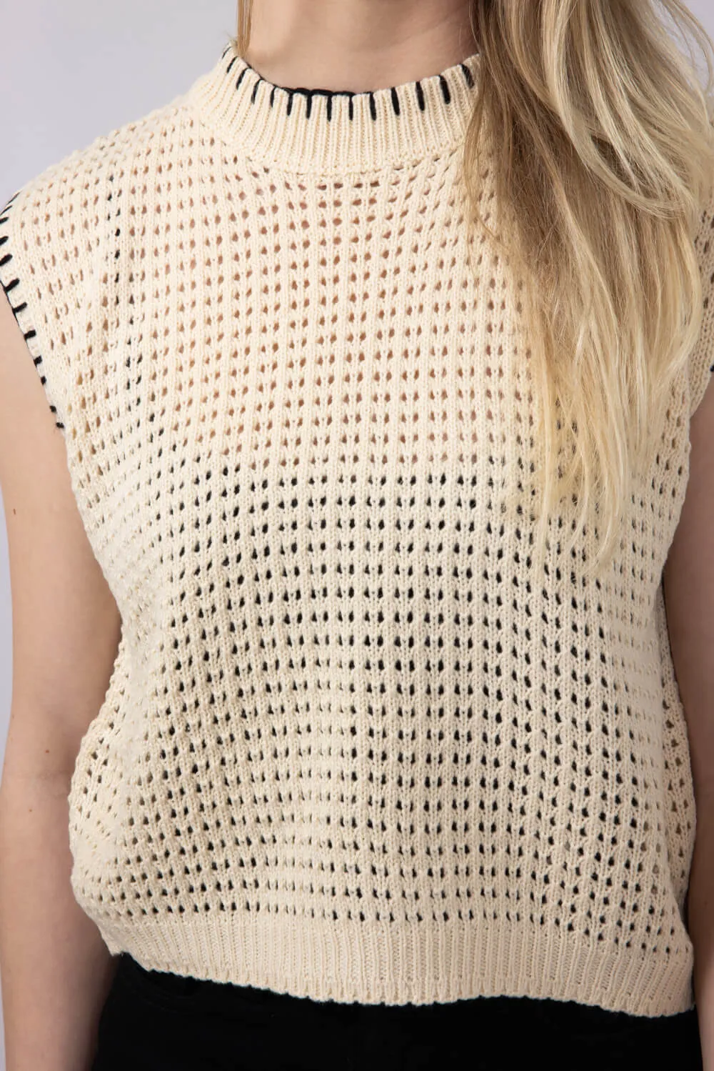 La Miel Crochet Knit Sweater Top for Women in Beige | MDS3597-COCONUT
