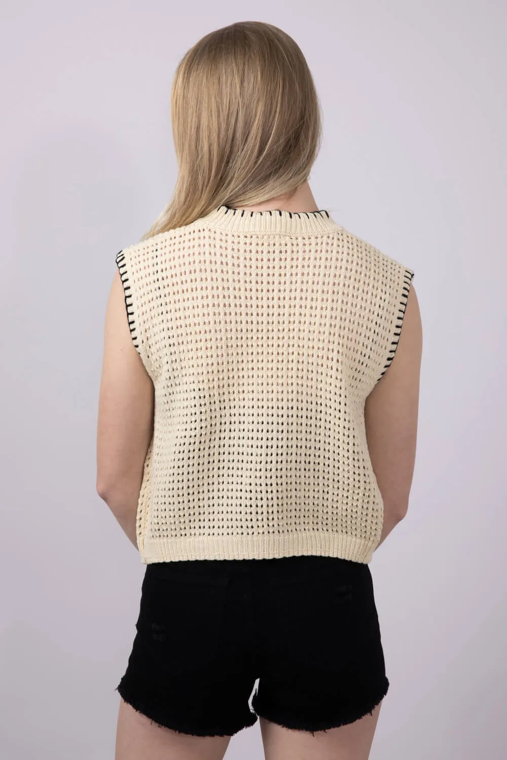 La Miel Crochet Knit Sweater Top for Women in Beige | MDS3597-COCONUT