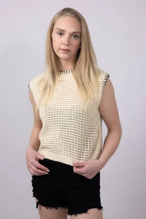 La Miel Crochet Knit Sweater Top for Women in Beige | MDS3597-COCONUT