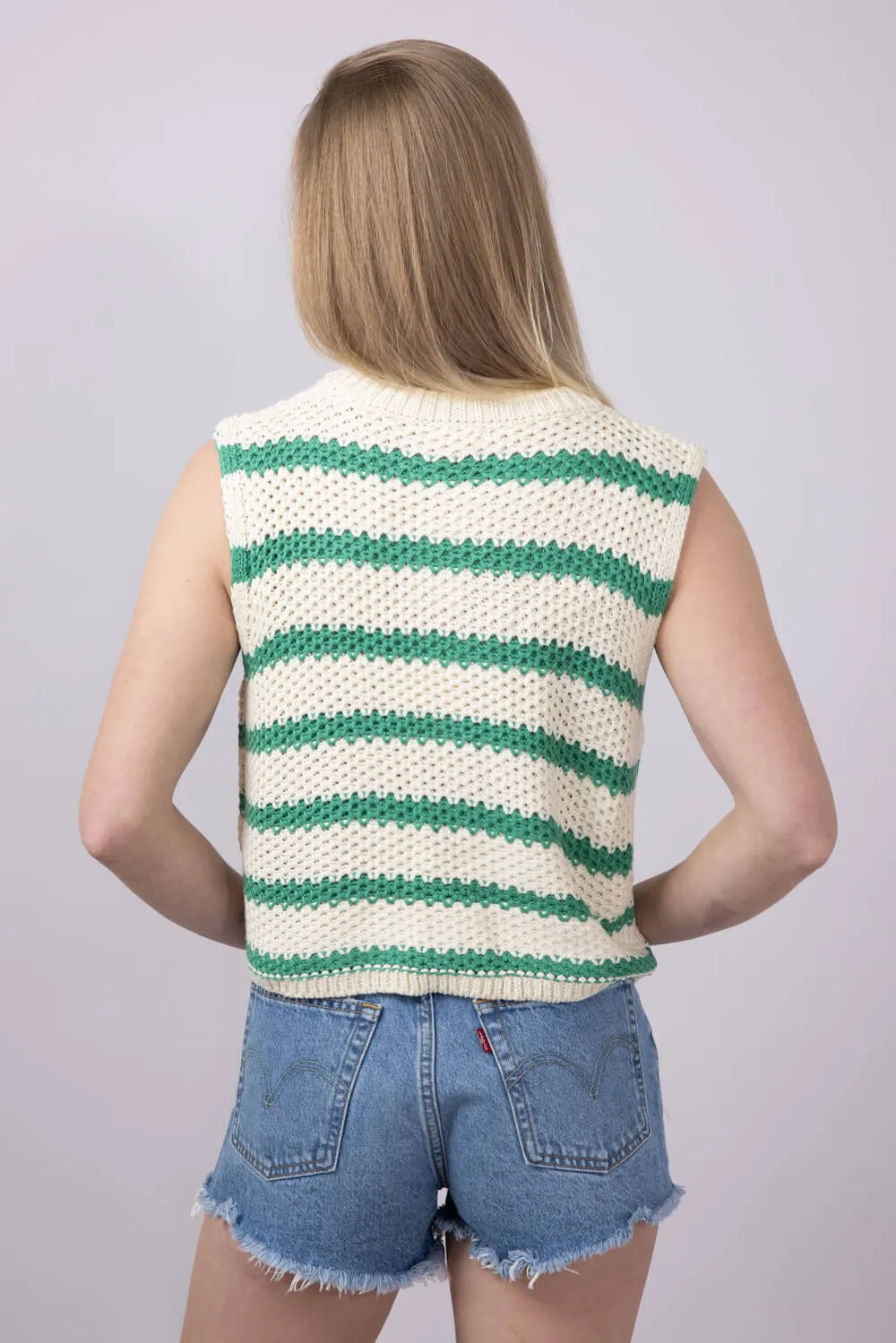 La Miel Crochet Striped Sweater for Women in Spearmint | MCS3584-SPEARMINT