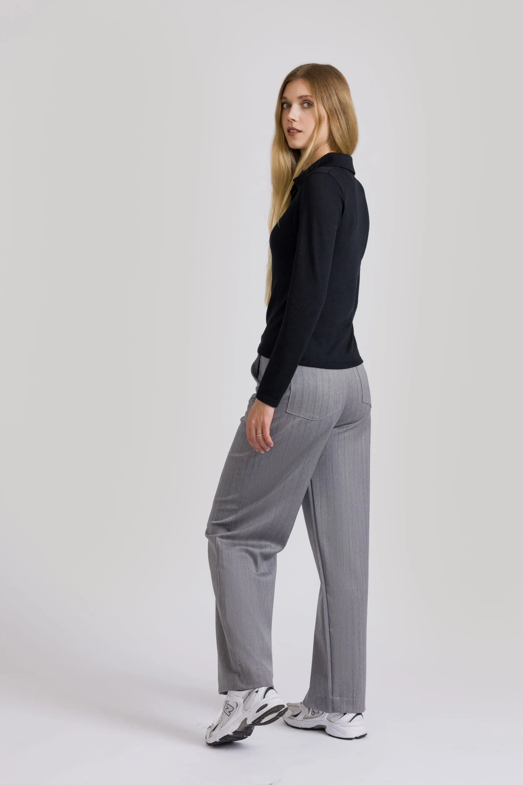 Lena Polo Knit Top Black