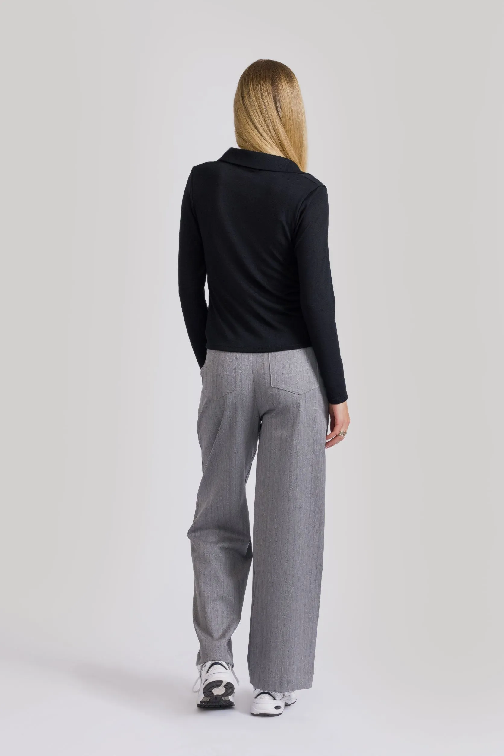 Lena Polo Knit Top Black