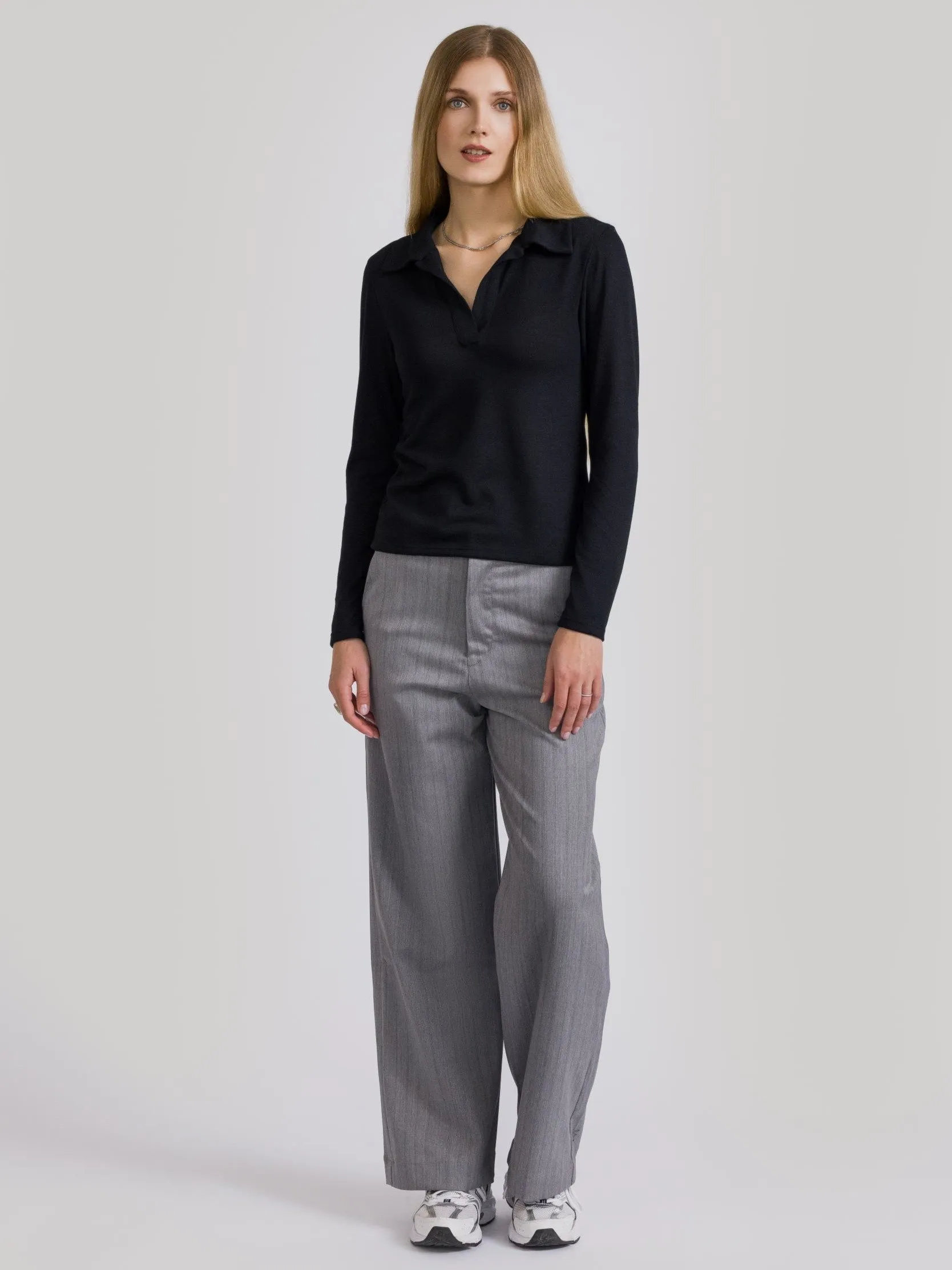 Lena Polo Knit Top Black