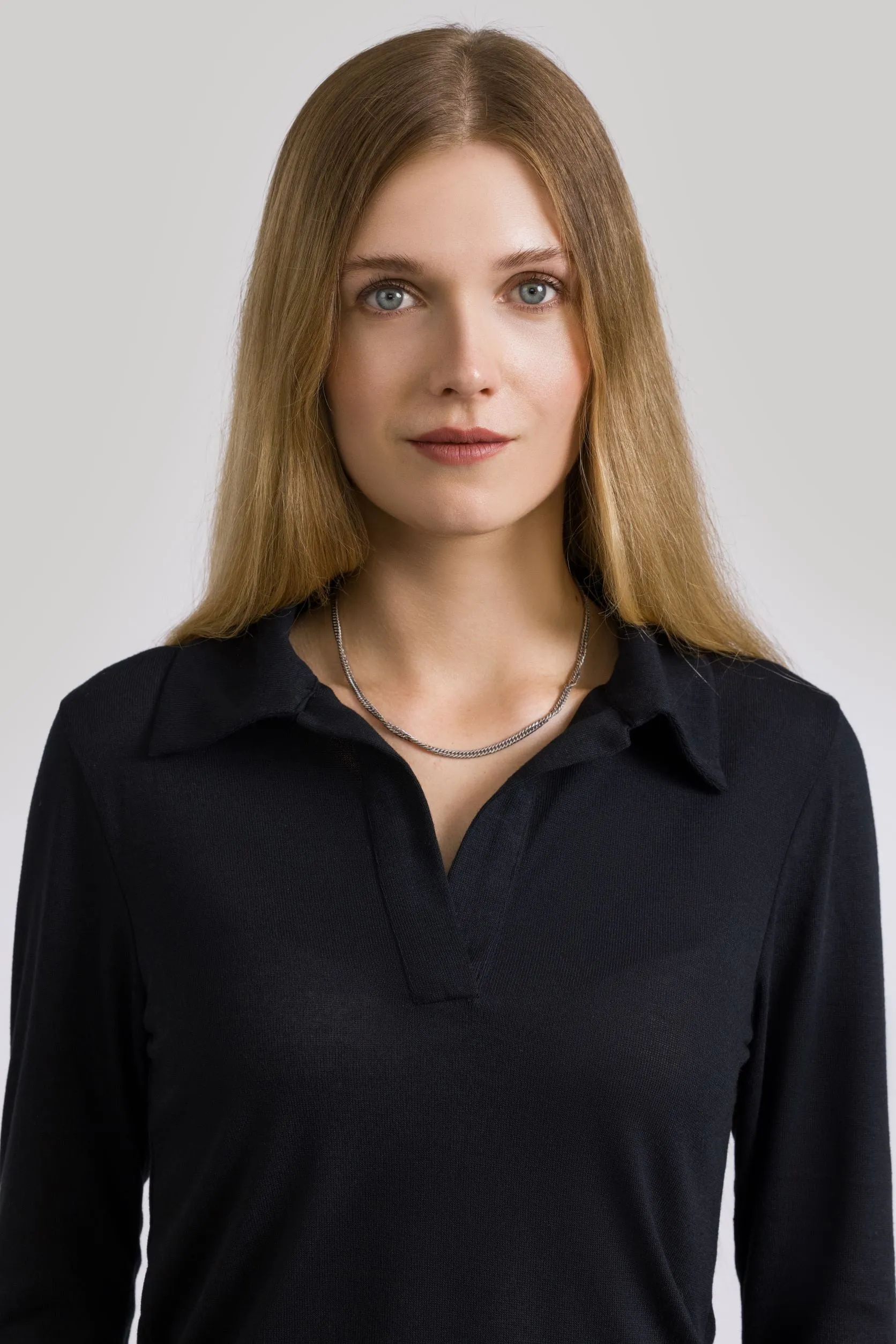 Lena Polo Knit Top Black