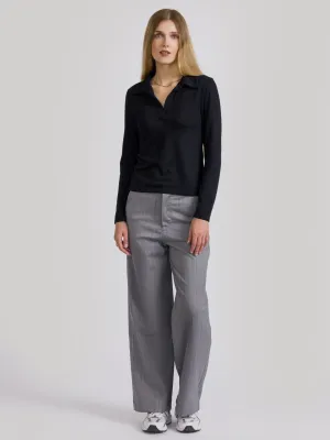 Lena Polo Knit Top Black