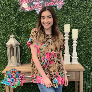 Leopard and Floral Baby Doll Top