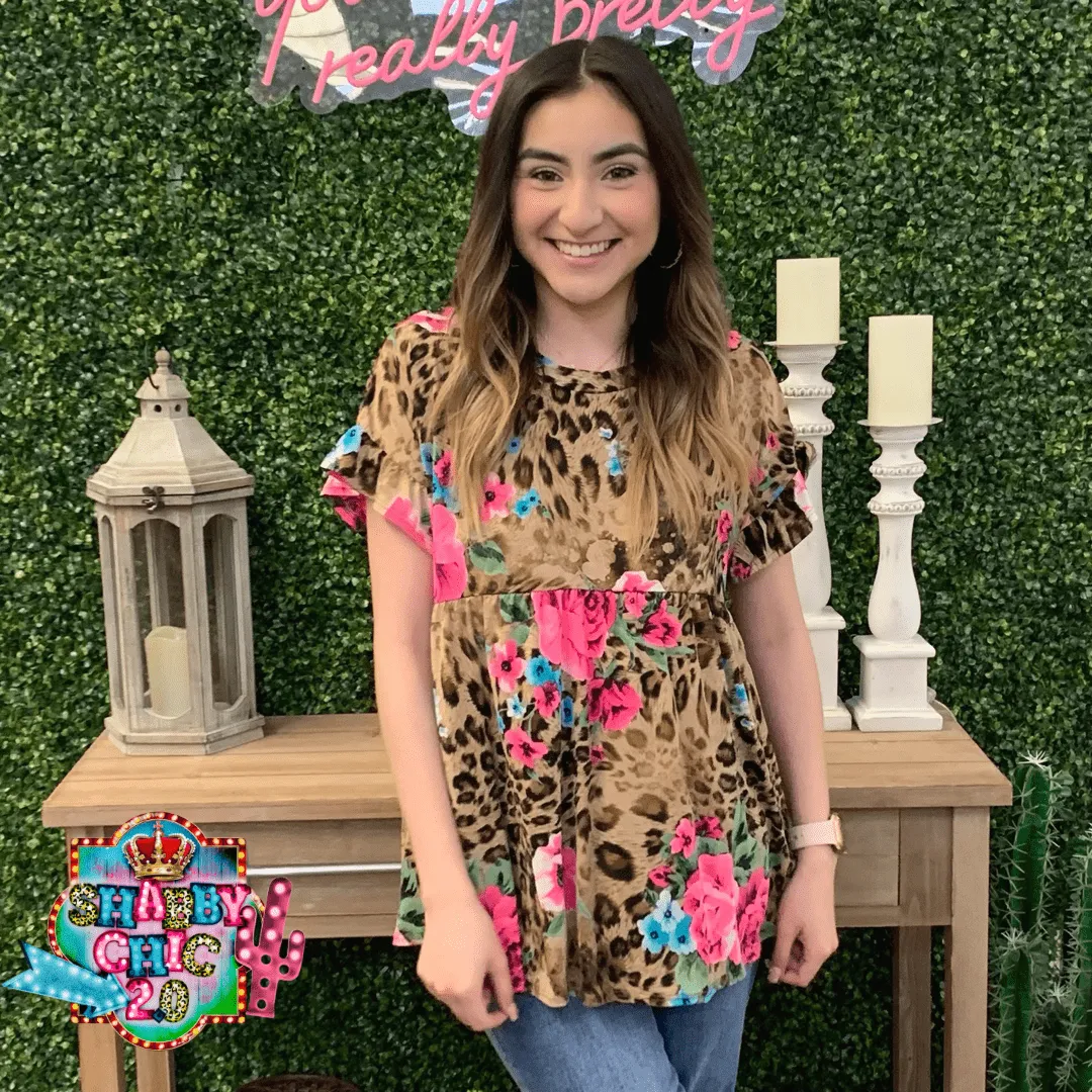 Leopard and Floral Baby Doll Top