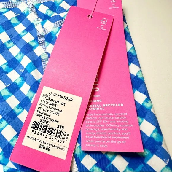 Lilly Pulitzer 8” South Beach High Rise Boca Blue Double Checking Bike Short