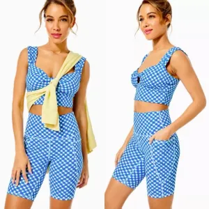 Lilly Pulitzer 8” South Beach High Rise Boca Blue Double Checking Bike Short