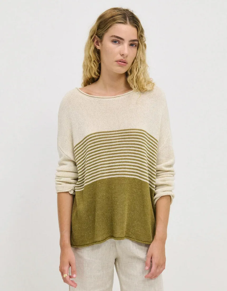 Little Lies Emma Stripe Knit - Khaki