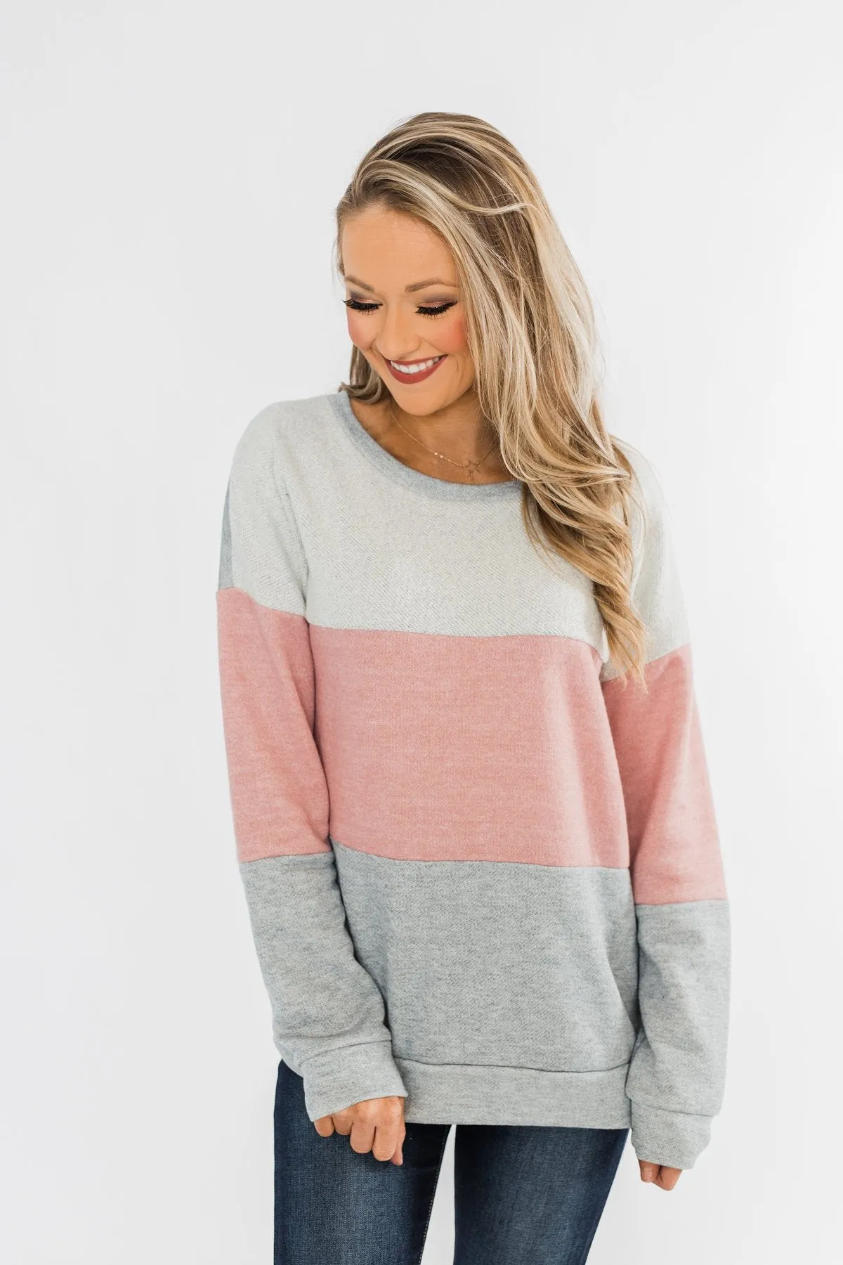 Living The Dream Color Block Top- Dusty Pink & Grey