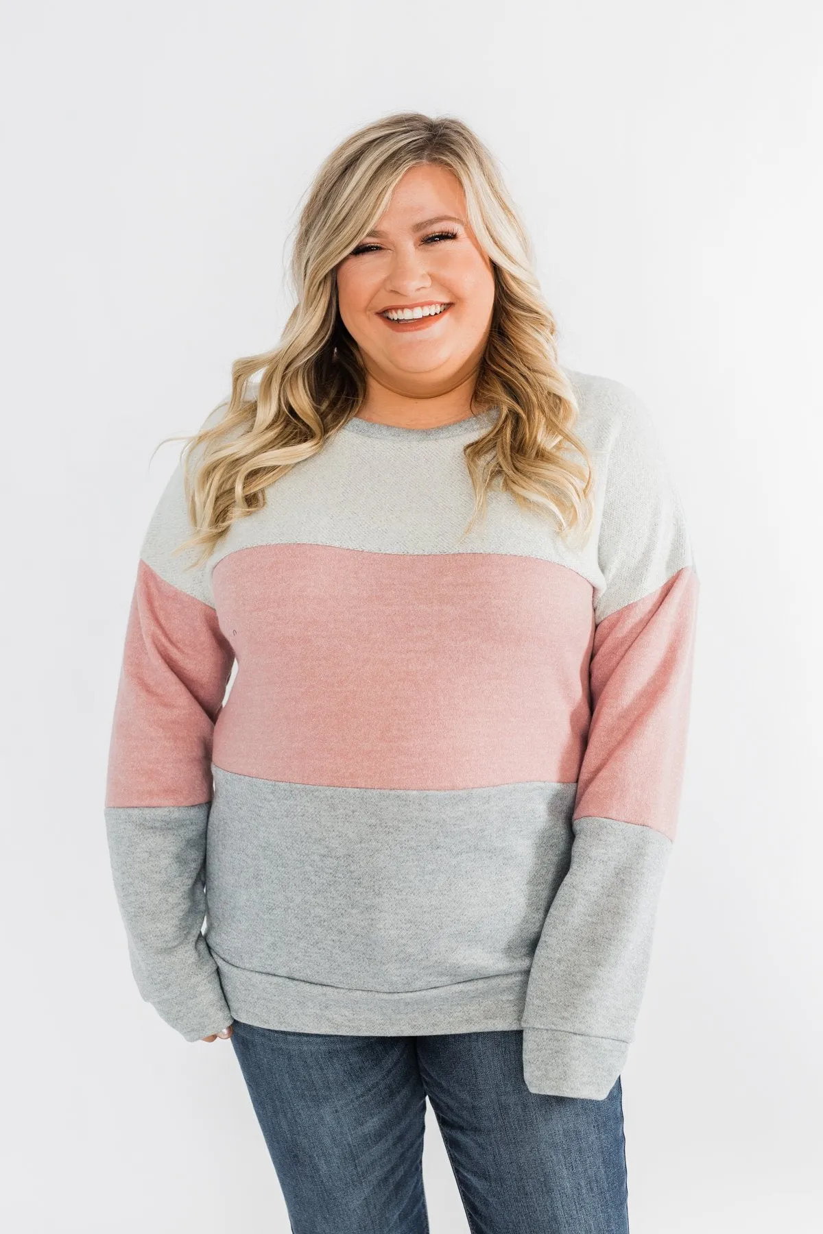Living The Dream Color Block Top- Dusty Pink & Grey
